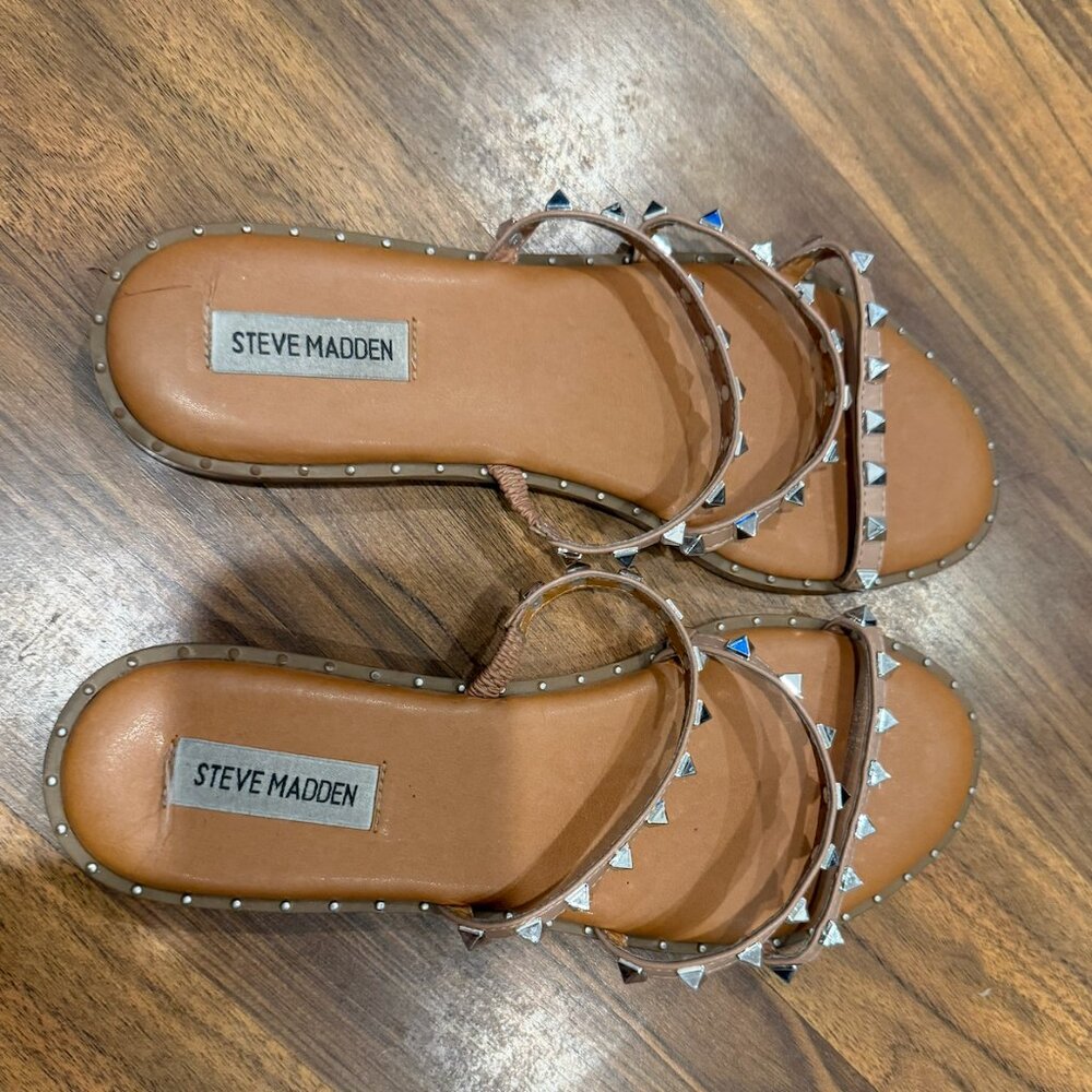 Steve Madden Light Brown Rhinestone Strappy Flat Sandals – Women’s 10 - Picture 2 of 5